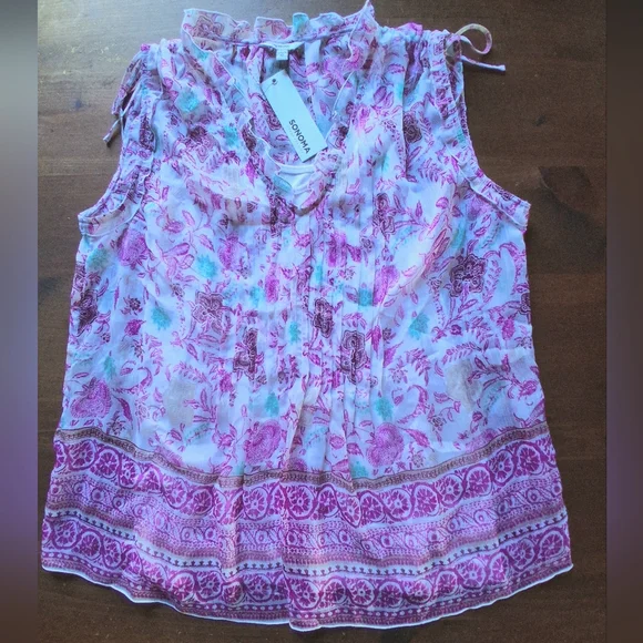 Sonoma Goods For Life Sheer Floral  Ruffle Boho Top/Cami Set - Picture 3 of 11